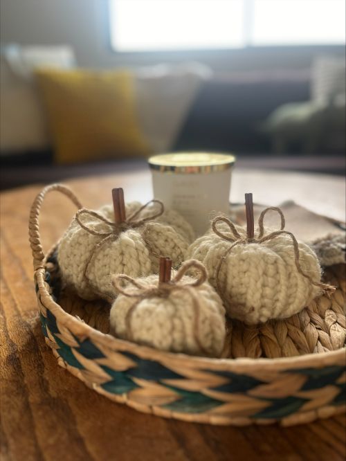 Amanda's crocheted pumpkins.